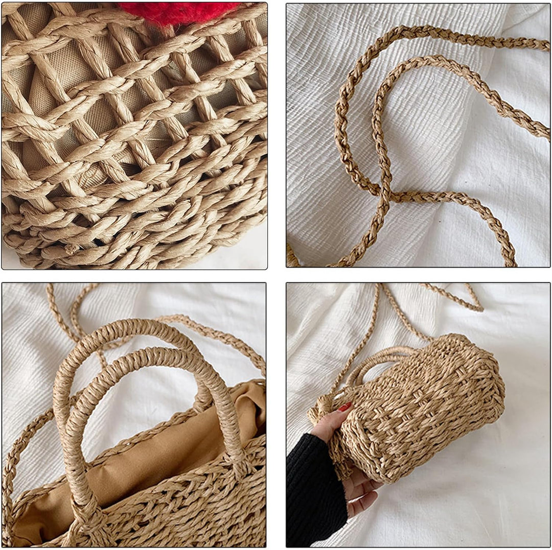 NICOLE & DORIS Stroh Umhängetasche Damen Strohtaschen Sommer Strandtasche Schultertasche Klein Handy