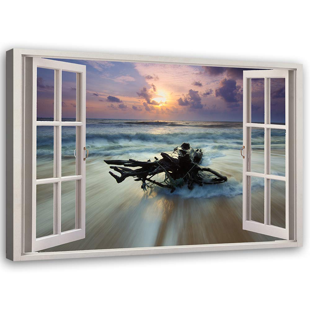 Feeby Wandbild Meer Druckbild Leinwandbild 3D Illusion Blau 90x60 cm Leinwandbild 90x60 cm Blau_c, L