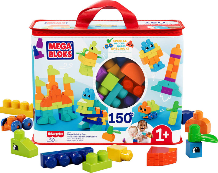 MEGA HHM96 - MEGA BLOKS Bausteinebeutel Deluxe, 150 grosse und farbenfrohe Bausteine mit einer Aufbe
