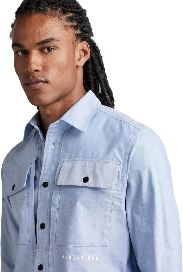 G-STAR RAW Herren Panel Cargo Regular Hemd Shirts L Mehrfarbig (Deep Wave/White Oxford), L Mehrfarbi