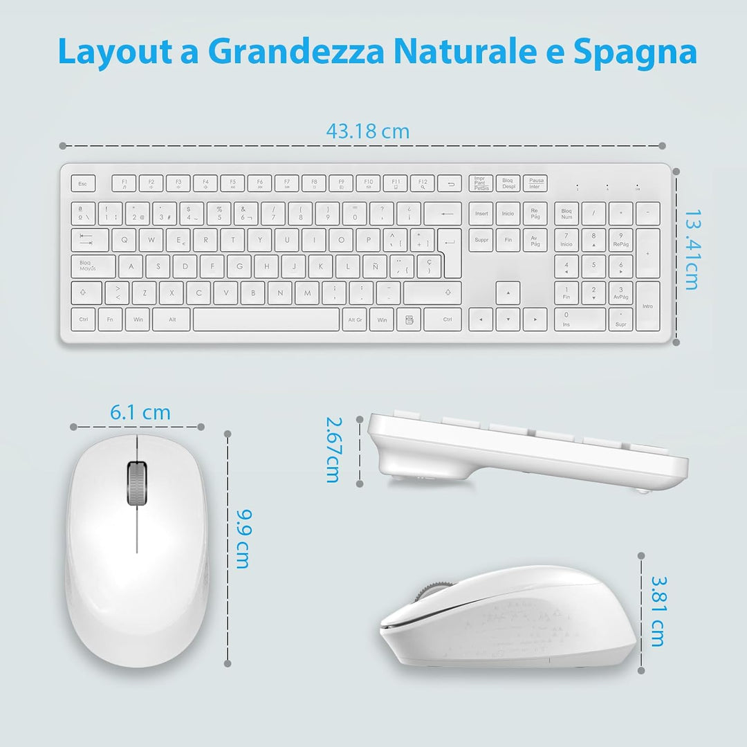 LeadsaiL Kabellose Tastatur und Maus, ergonomische kabellose Tastatur und Maus, Spanisch QWERTY, vol