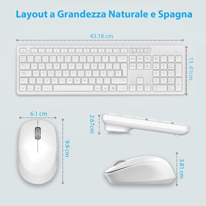 LeadsaiL Kabellose Tastatur und Maus, ergonomische kabellose Tastatur und Maus, Spanisch QWERTY, vol