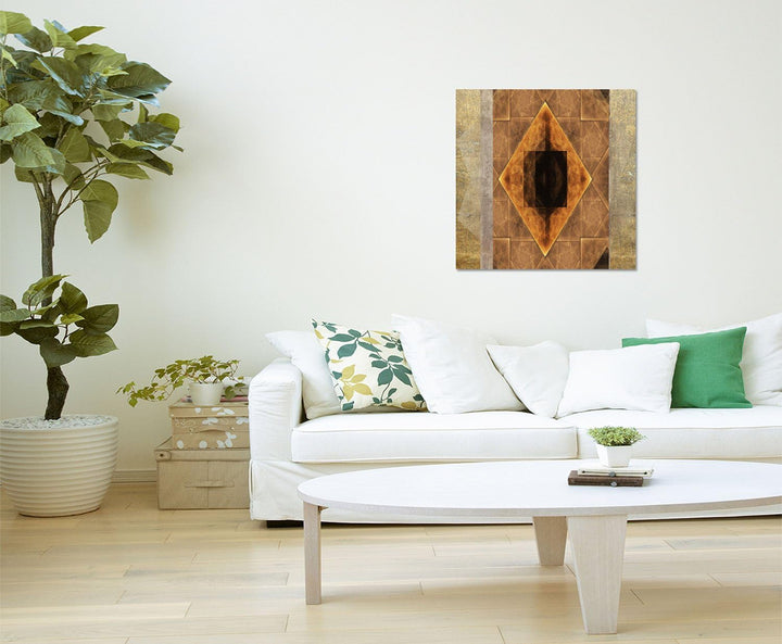 Paul Sinus Art Kunstdruck Abstrakt423_60x60cm Antikes Design Leinwandbild braun XXL fertig auf Keilr