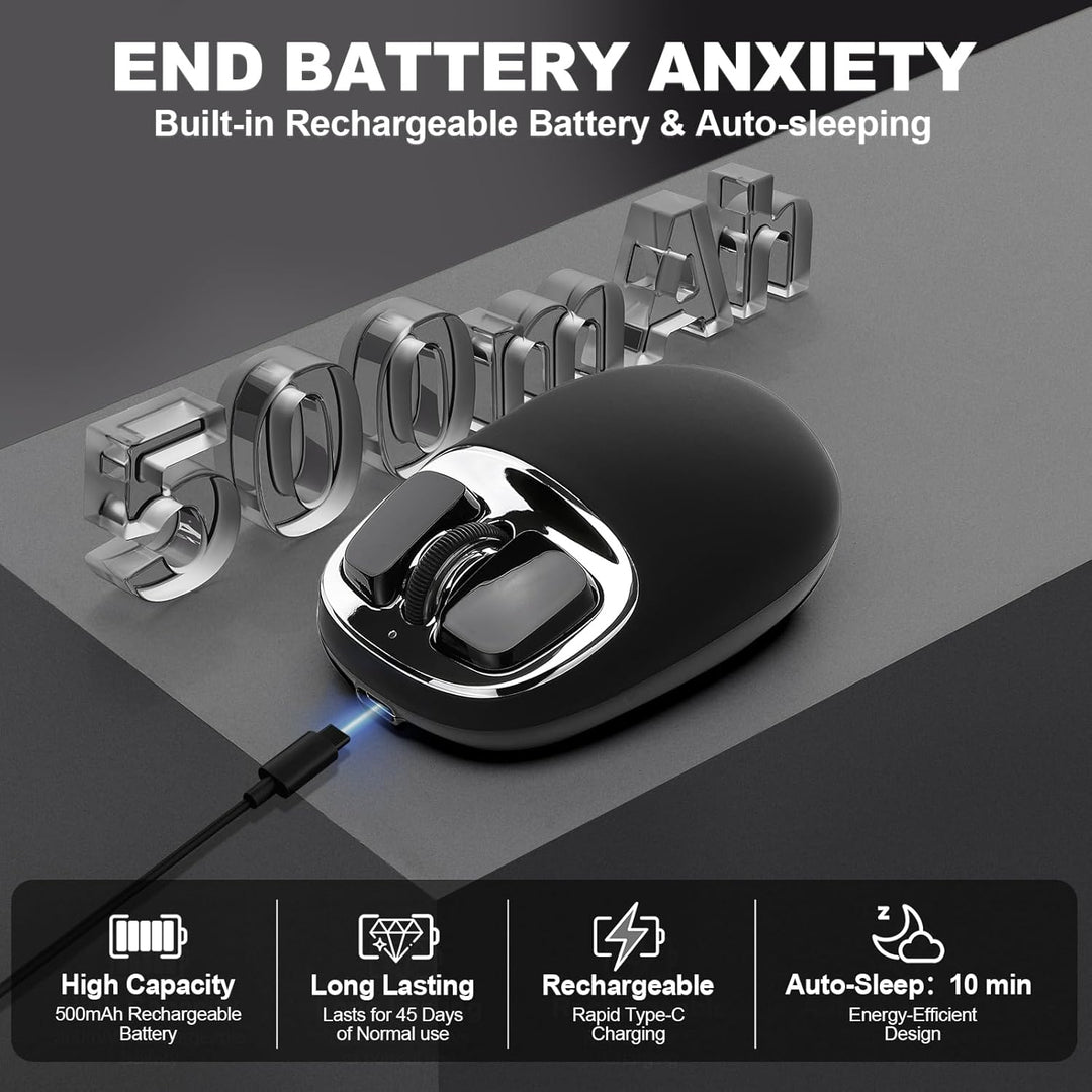 YUNZII C1 Silikon-Funkmaus,Tri-Mode 2,4 GHz/USB-C/Bluetooth Maus, 4800 DPI Optisches Abtastung, 6 Ve