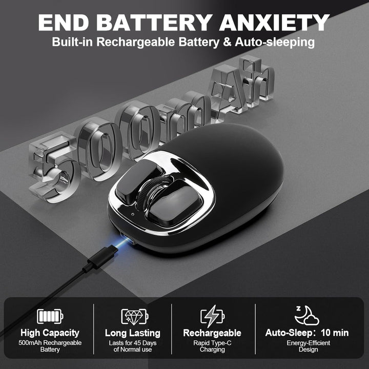 YUNZII C1 Silikon-Funkmaus,Tri-Mode 2,4 GHz/USB-C/Bluetooth Maus, 4800 DPI Optisches Abtastung, 6 Ve