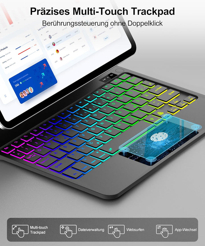 JADEMALL Magic Keyboard für iPad Air 11“ (M3 2025/M2 2024) – Mit 7-Farben RGB Beleuchtung, Präzision