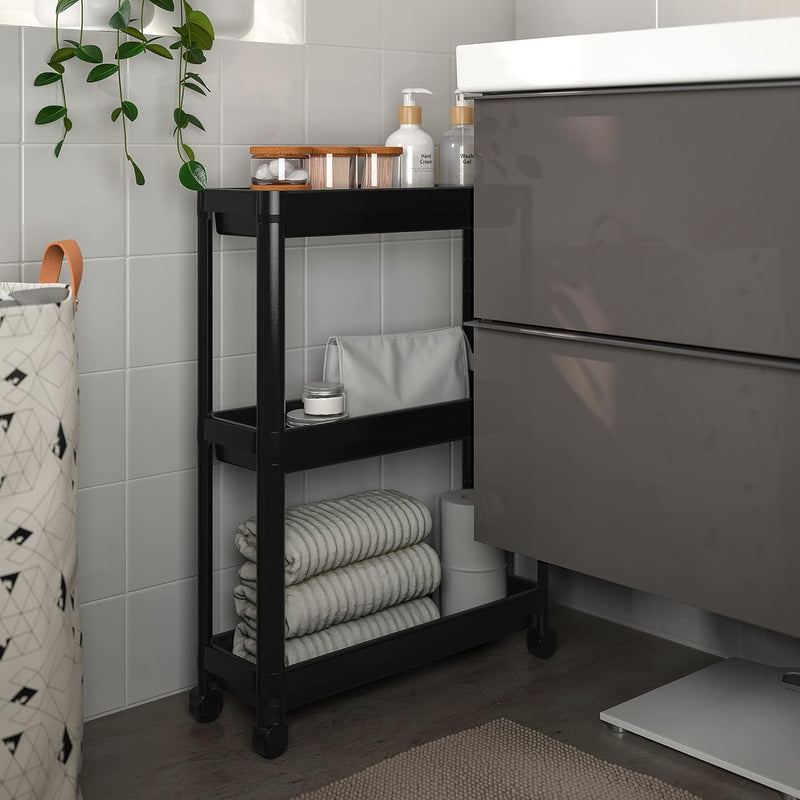 IKEA Rollwagen, 54 x 18 x 71 cm, schwarz – Metall, 6,0 kg Maximalgewicht, Stufenregal, inklusive Pfl