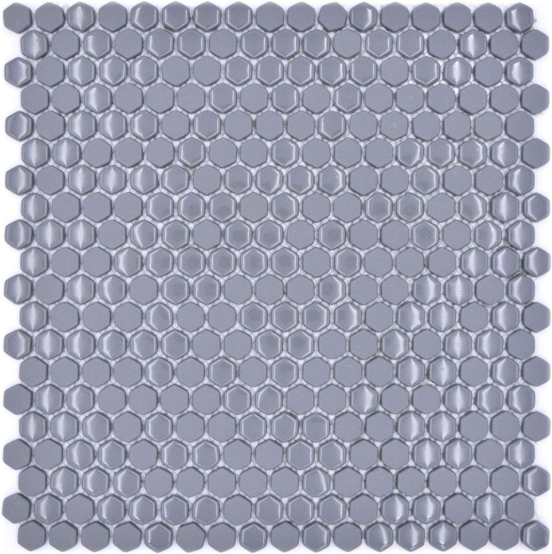 Glasmosaik Fliese Hexagon Enamel mix grau glänzend/matt für WAND BAD WC KÜCHE FLIESENSPIEGEL THEKENV