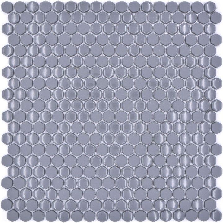 Glasmosaik Fliese Hexagon Enamel mix grau glänzend/matt für WAND BAD WC KÜCHE FLIESENSPIEGEL THEKENV