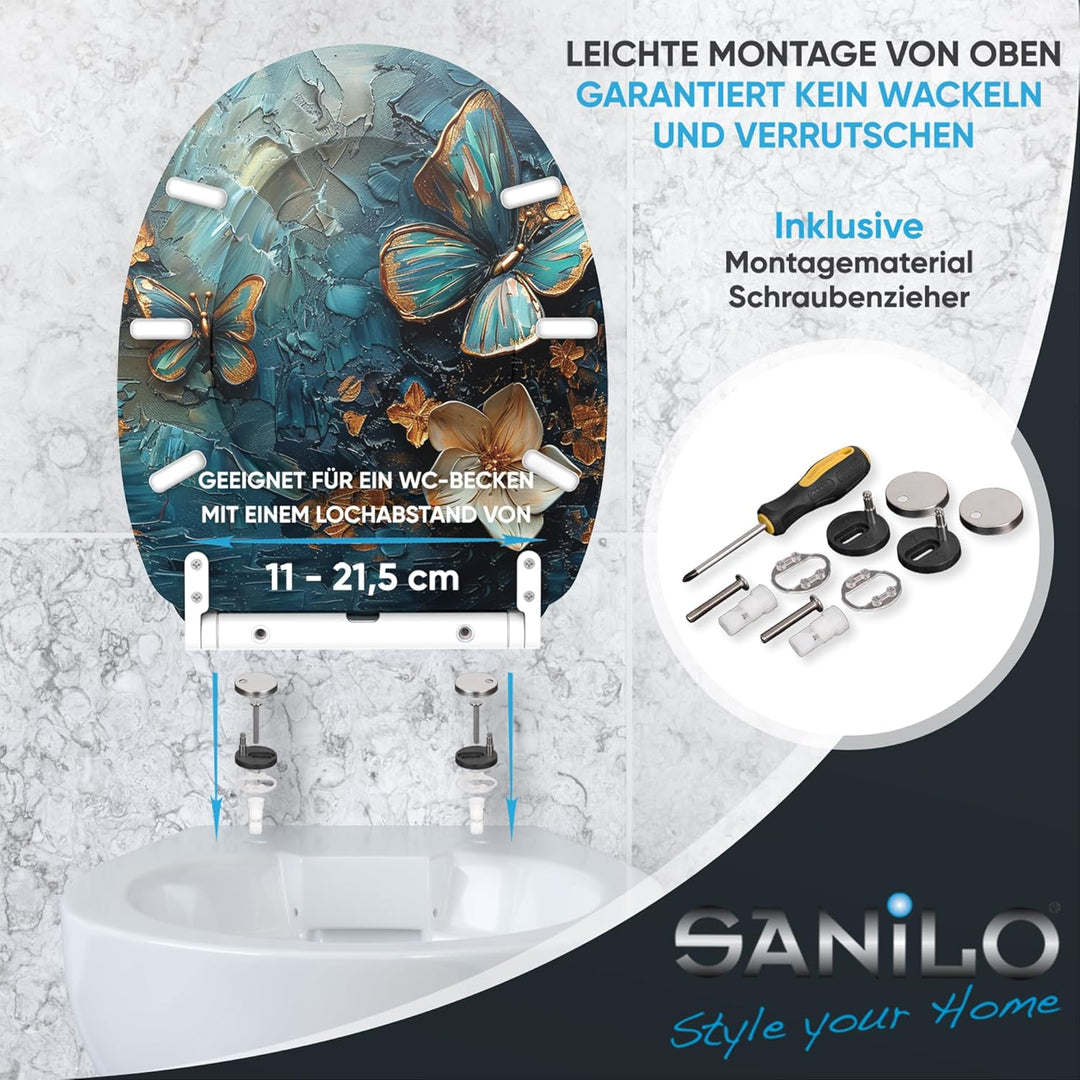 Sanilo WC Sitz mit Absenkautomatik & Schnellverschluss, Toilettendeckel per Knopfdruck abnehmbar, ei