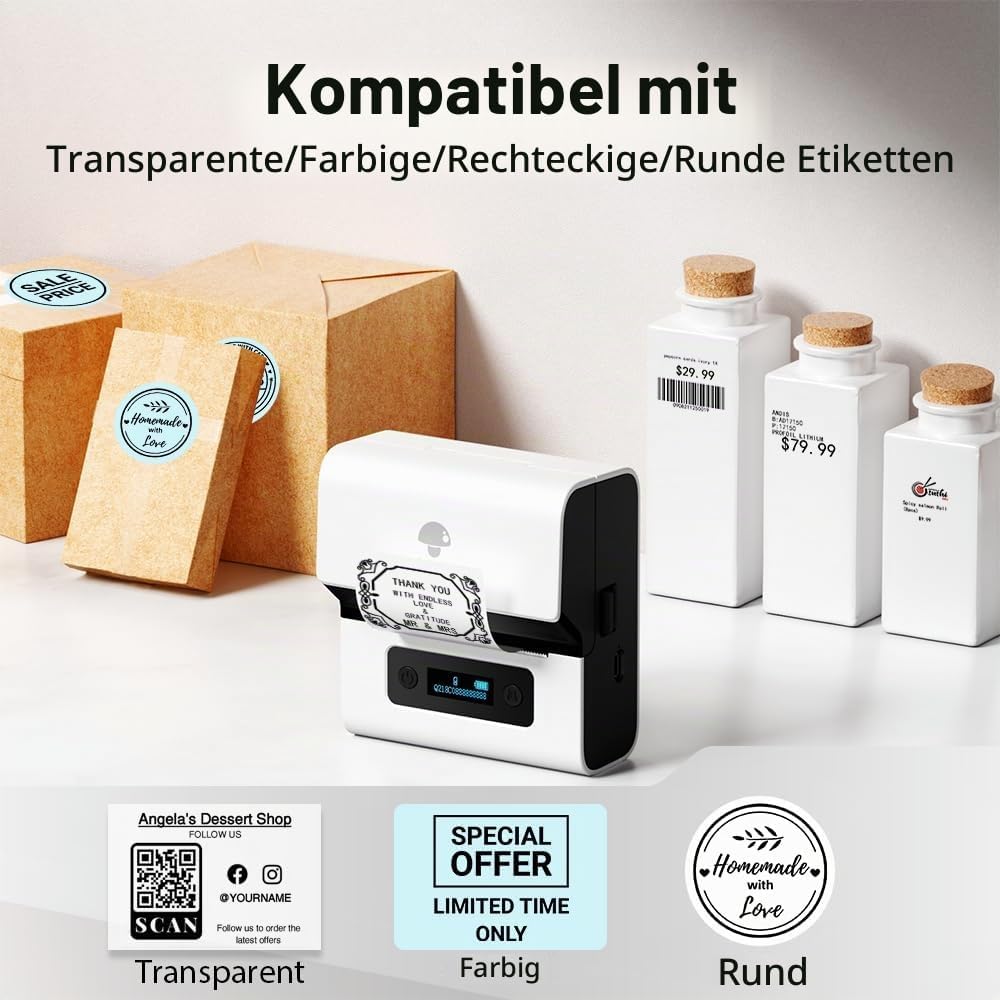 Phomemo M221 Etikettendrucker mit 3 Etikettenrollen - Beschriftungsgerät Selbstklebend Etikettierger