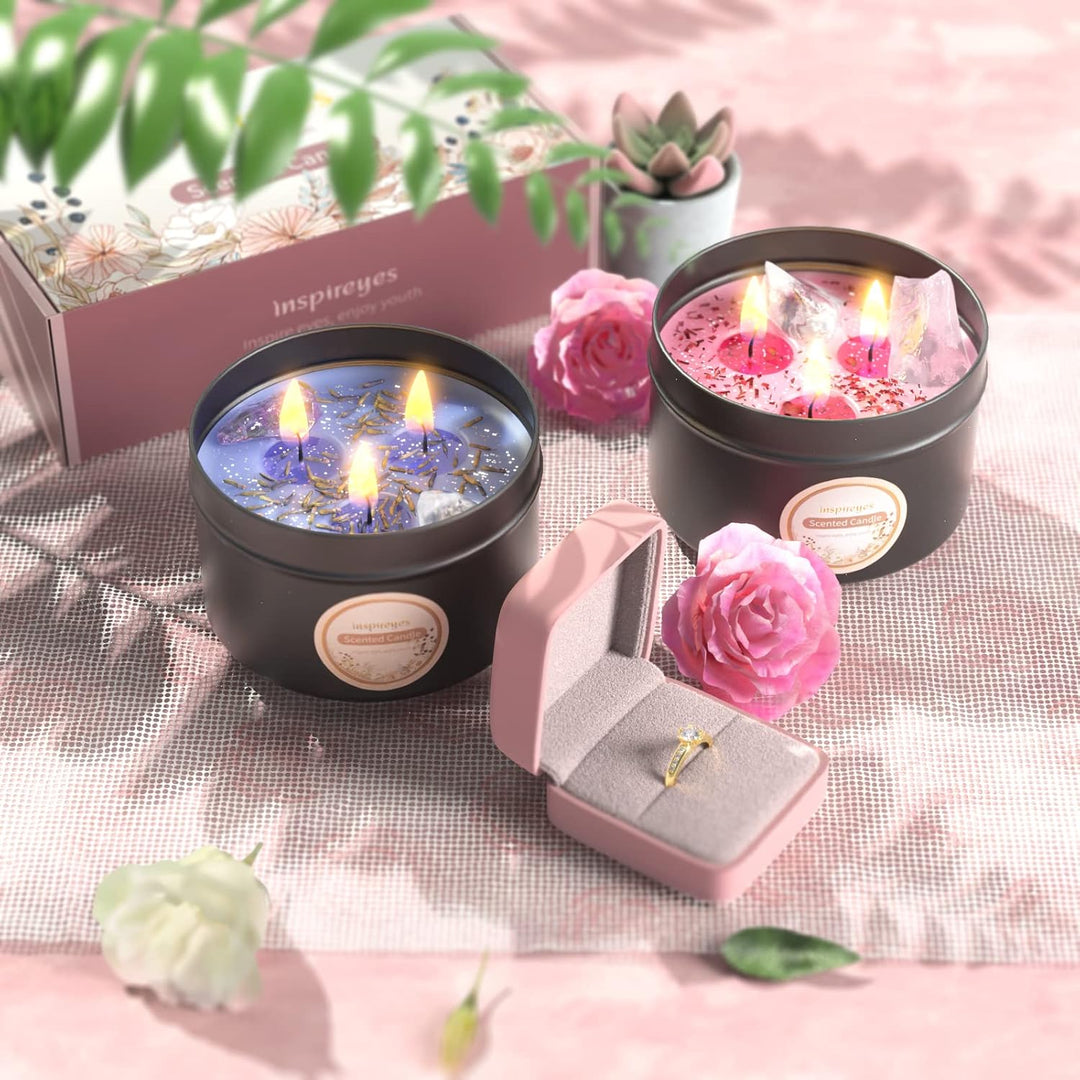Inspireyes 3 Docht Kerze gross 19 oz, Heilkristall Kerzen Set, Soja Aromatherapie Meditationskerzen,