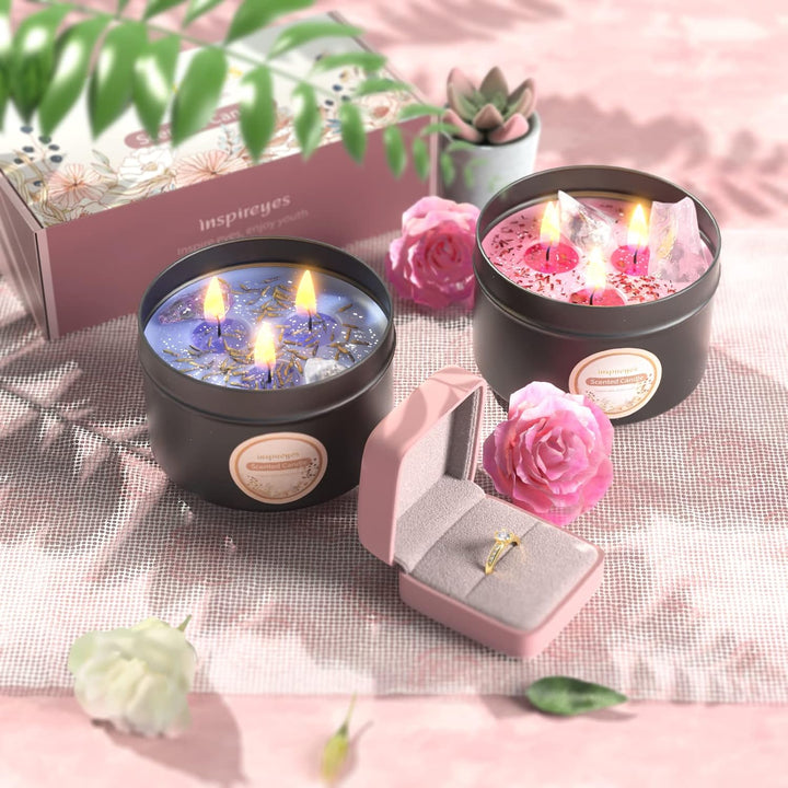 Inspireyes 3 Docht Kerze gross 19 oz, Heilkristall Kerzen Set, Soja Aromatherapie Meditationskerzen,