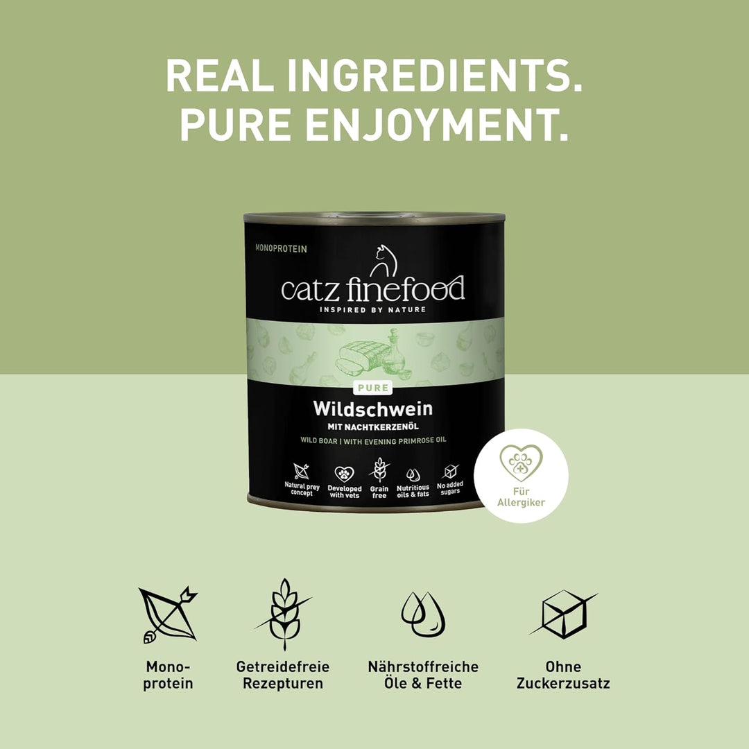 catz finefood Purrrr Wildschwein Monoprotein Katzenfutter nass N° 109, für ernährungssensible Katzen