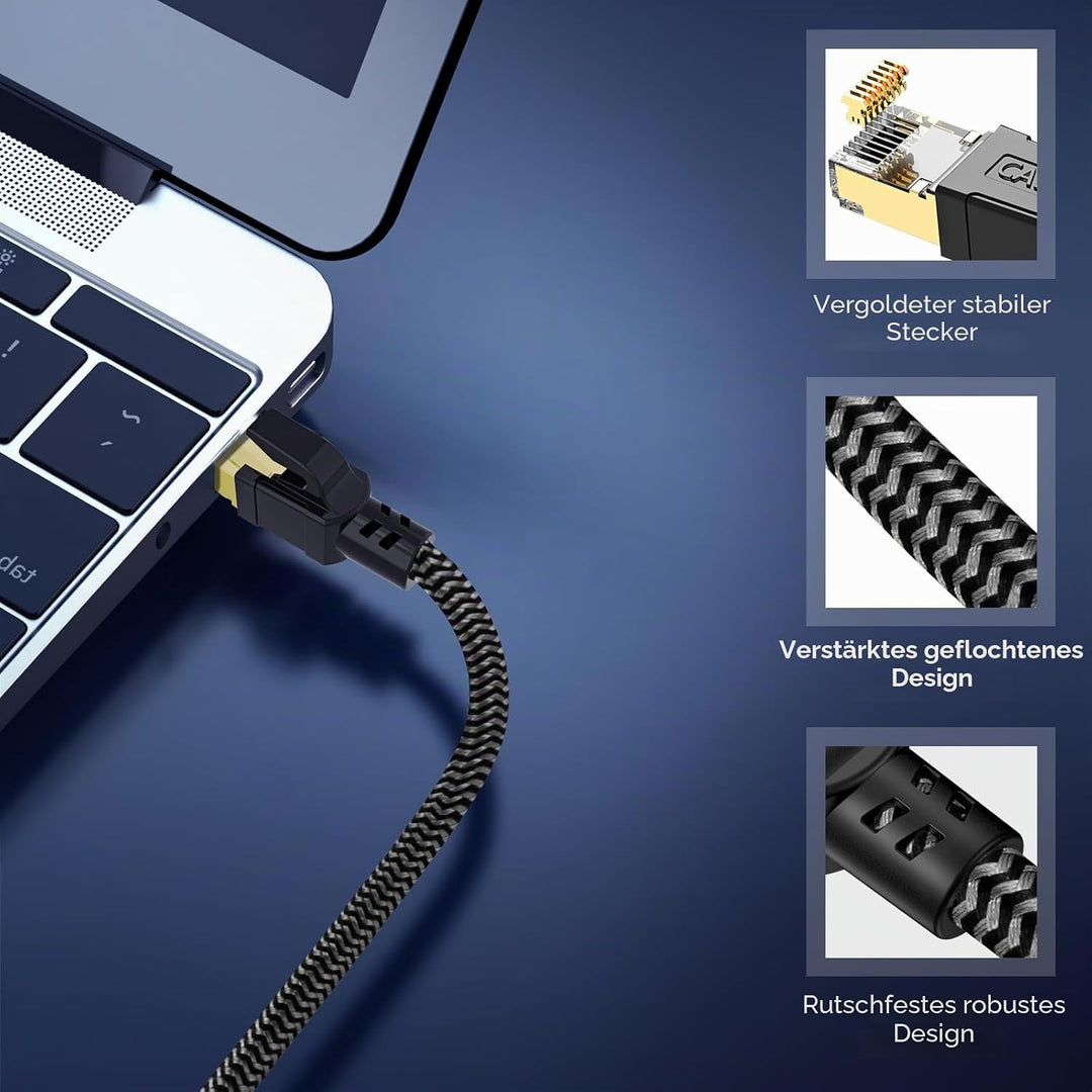 Cat 8 Ethernet Kabel 40M, 40Gbps Netzwerkkabel Hochgeschwindigkeits 2000MHz Ethernet Kabel, Gigabit