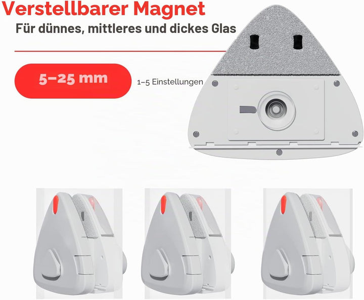 Edihome, Magnetischer Fensterreiniger, Einstellbar, Zwischen 5-25 mm, für Doppelglasfenster, Profess