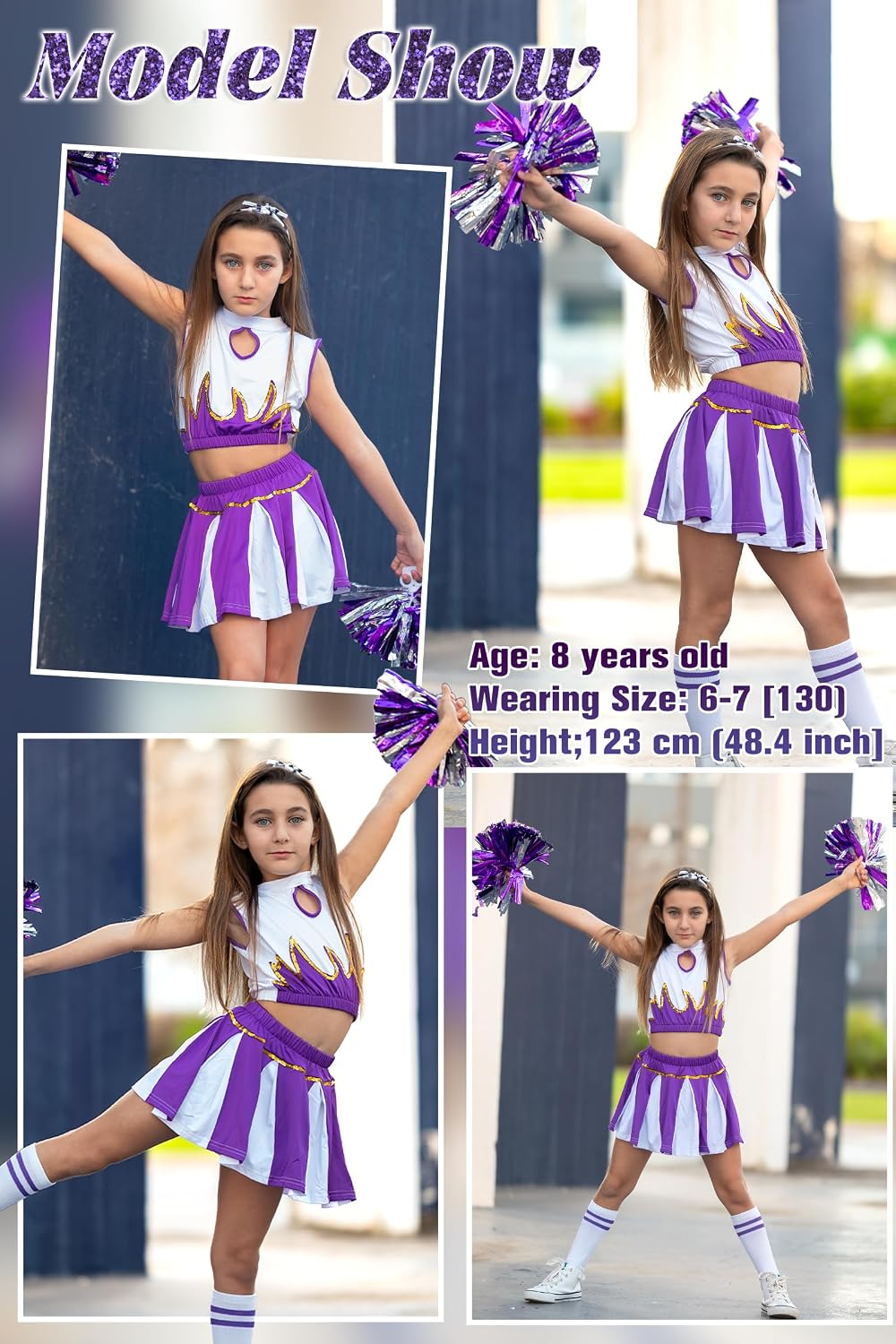 LOLANTA Mädchen Cheerleader Kostüm Schulkind Cheer Kostüm Outfit Karneval Kostüm Violett 164-170, Vi