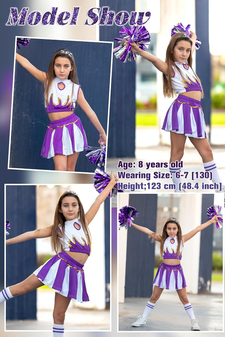 LOLANTA Mädchen Cheerleader Kostüm Schulkind Cheer Kostüm Outfit Karneval Kostüm Violett 164-170, Vi