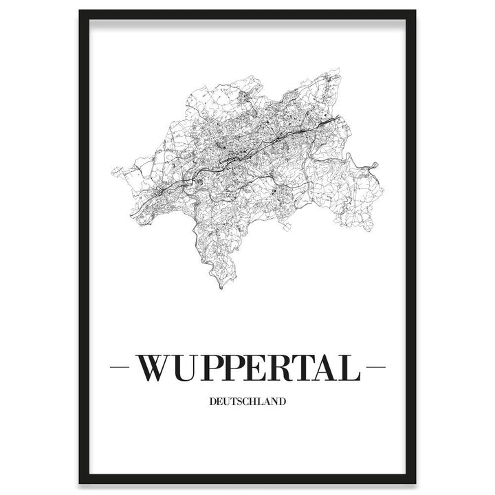 JUNIWORDS Stadtposter, Wuppertal, Wähle eine Grösse, 30 x 40 cm, Poster mit Rahmen, Schrift A, Weiss