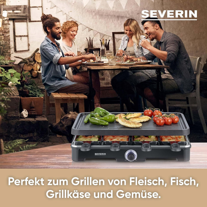 SEVERIN Raclette-Grill, Raclette mit grosser Grillplatte, Keramik- & Antihaftbeschichtung, 8 Raclett