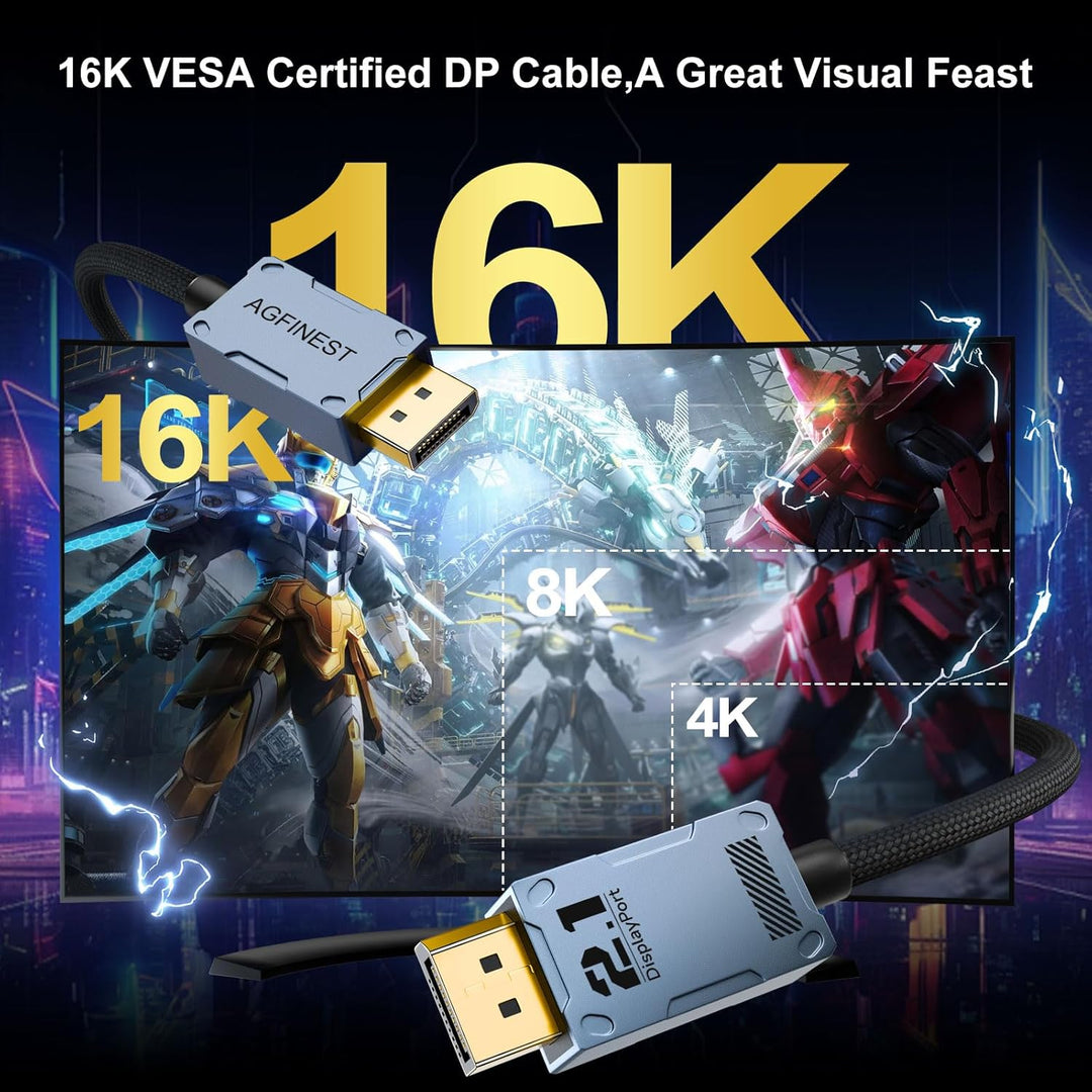 AGFINEST 8k DisplayPort 2.1 Kabel 80Gbps, Ultra-high Bit Rate DP Kabel UHBR20 HDR10+ DSC1.2a 16k 60H