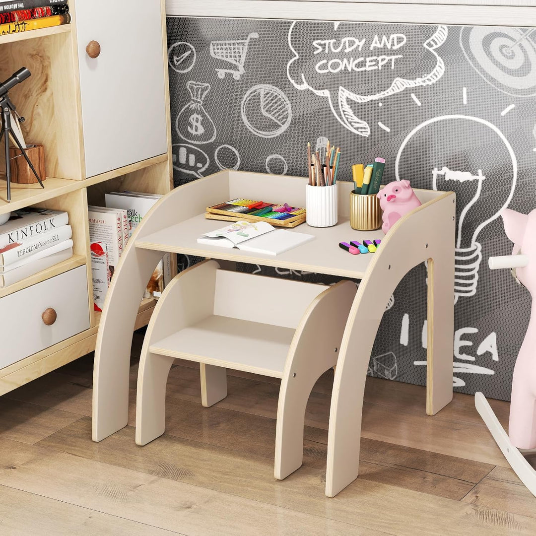 LIFEZEAL Kindertisch Set Holz, Kleiner Schreibtisch mit Stuhl für Kinder, Multifunktionaler Kinderle