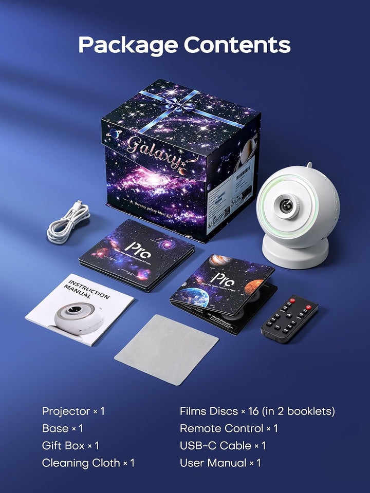 PIKOY Sternenhimmel Projektormit mit 16 Discs, White Noise Machine mit 29 Klängen & Bluetooth Lautsp