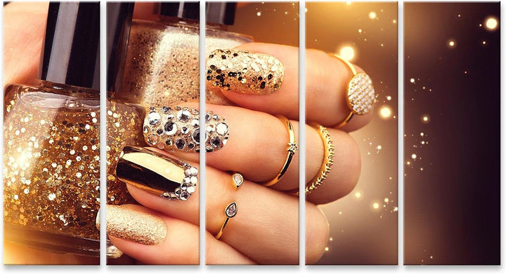 islandburner Bild auf Leinwand Goldene Maniküre Mit Edelsteinen Bilder Wandbilder Poster 160L x 80B