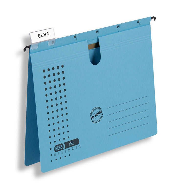 ELBA Hängehefter chic für A4, aus Karton, blau, 25er Pack Hängehefter blau 25 Stück, Hängehefter bla