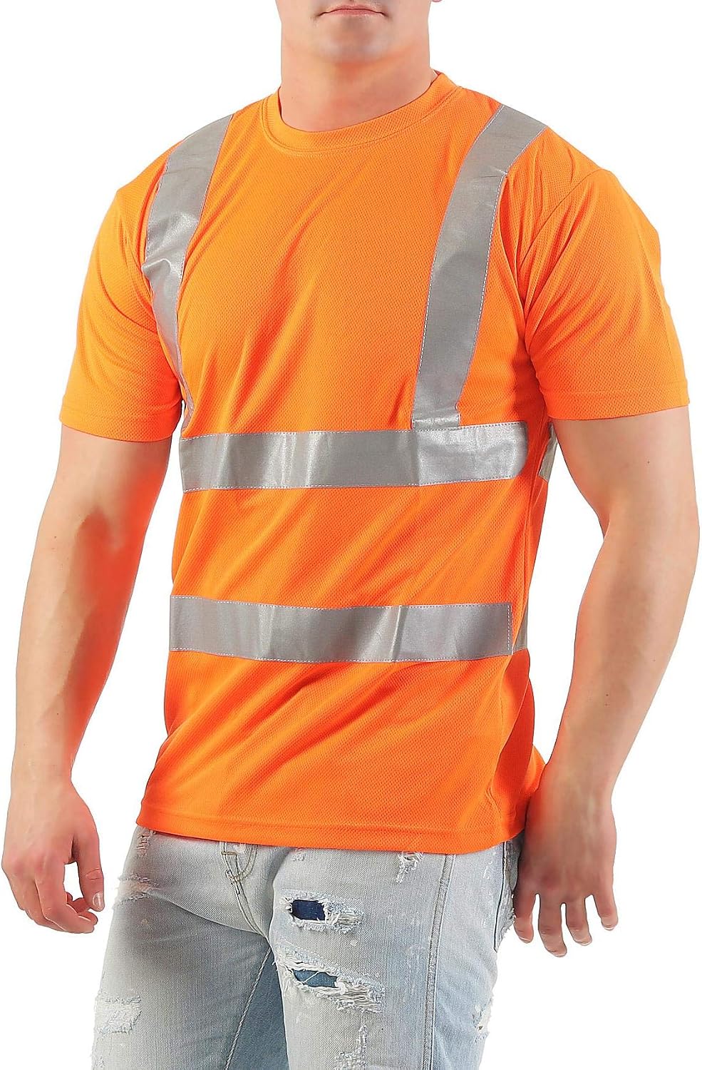 Herren Warnschutz T-Shirt in Neon Gelb/Orange Hohe Sichtbarkeit durch Reflexstreifen EN ISO 20471 Kl