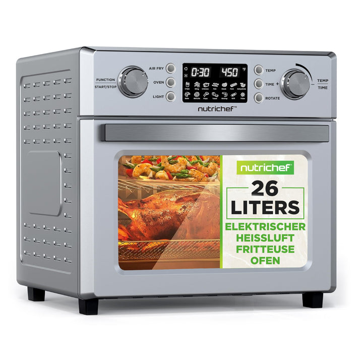 NutriChef Heissluftfritteuse 26L – Multifunktionaler Airfryer Ofen mit Rotisserie & Dampfgarer | 10-