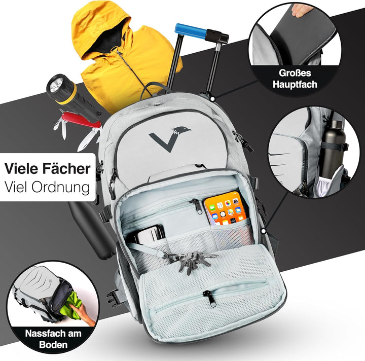 Valkental - Innovativer Rucksack mit perfekter Aufteilung (22L) Erweiterbares Volumen (Kein Schwitze