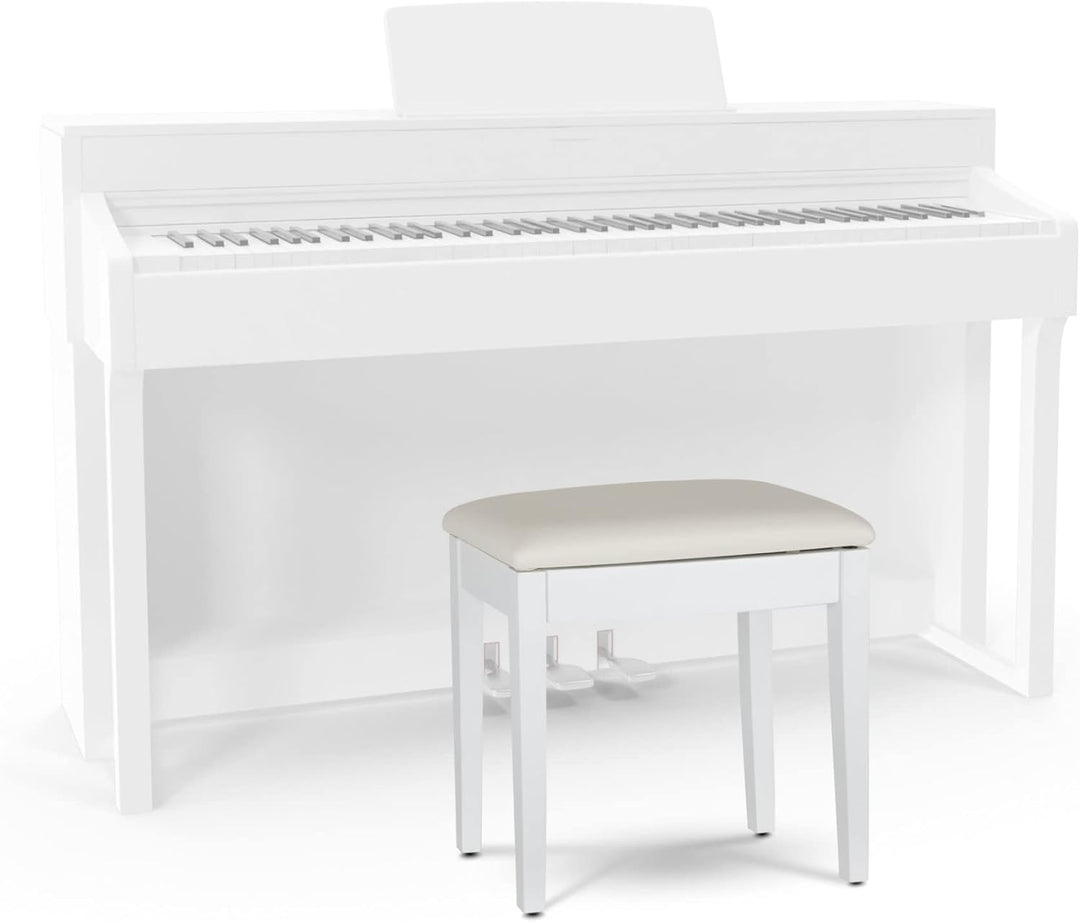 Classic Cantabile Pianobank Modell S - Stabiler Klavierhocker - Weisse Sitzfläche aus Kunstleder - A
