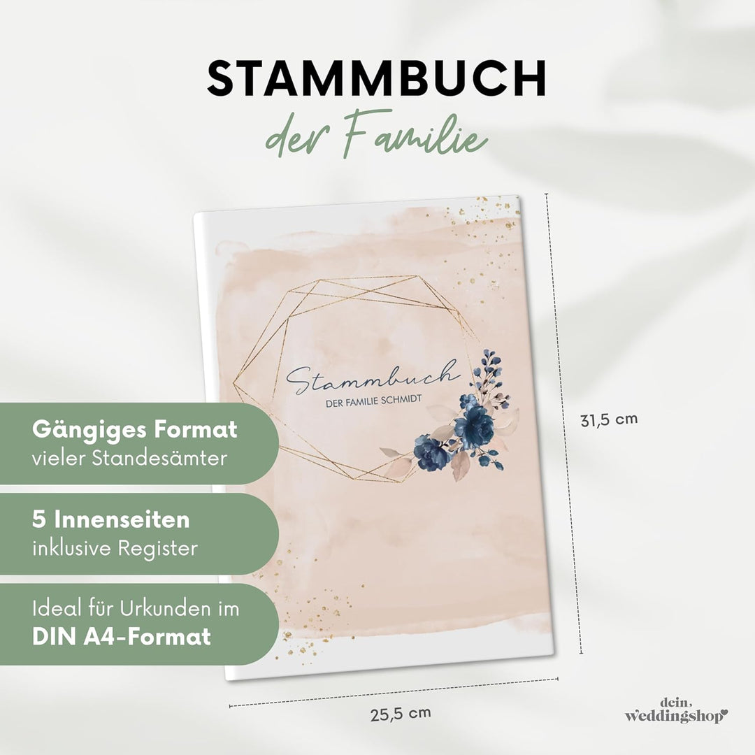 DeinWeddingshop Stammbuch der Familie - Familienstammbuch Hochzeit Standesamt - Watercolor Breeze -