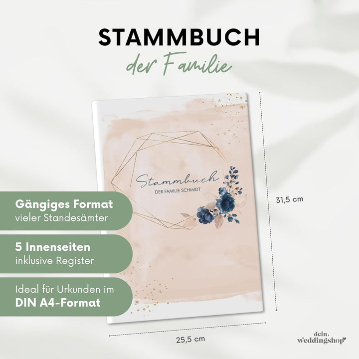 DeinWeddingshop Stammbuch der Familie - Familienstammbuch Hochzeit Standesamt - Watercolor Breeze -