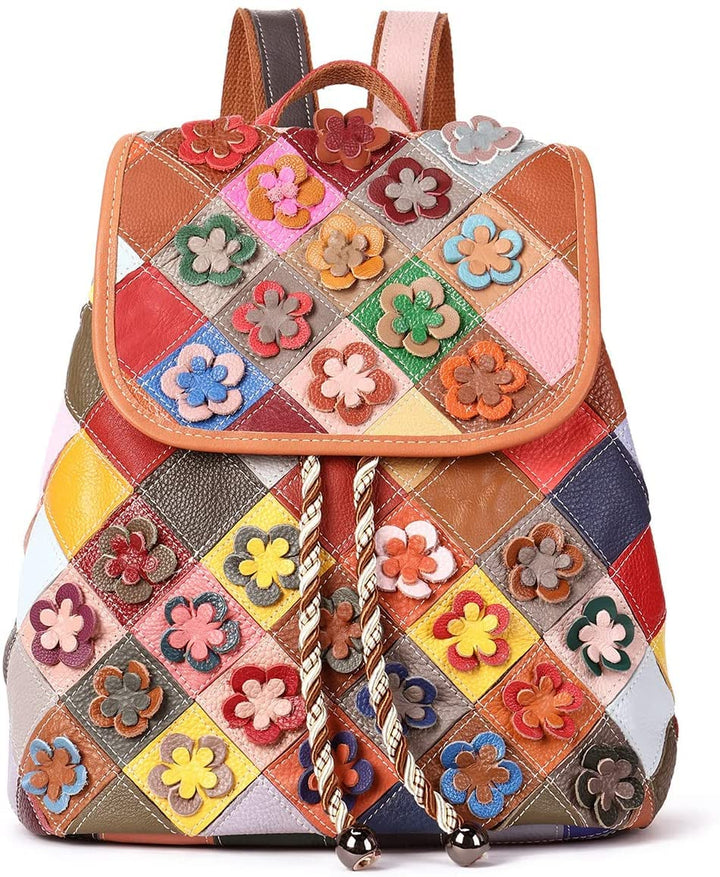 Eysee Rucksack Damen klein elegant aus echtem Leder mit Blumen für Alltag Mehrfarbig 1, Mehrfarbig 1