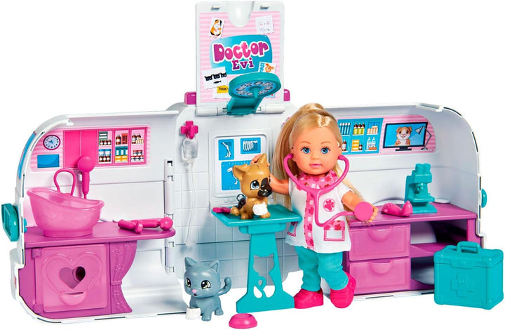 Simba 105733488 - Evi Love Doktor Evi 2-in-1 Tiermobil, Evi als Tierärztin, aufklappbares Auto, Tier