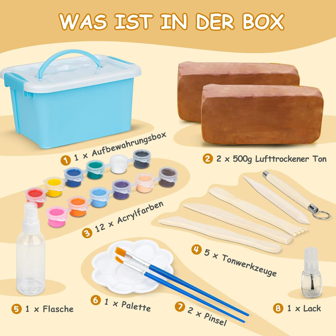TOMMYHOME Ton Lufttrocknend für Anfänger,Clay Air Drying for Beginners, Contains 1000 g Air-Drying C