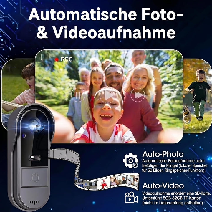 Kabellose Video Türklingel mit 4,3 Zoll Monitor, 1080P Kamera Set &amp; 170° Sicht, Nachtsicht, 2-Wege A