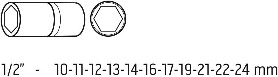 Set Lange Steckschlüsseleinsätze 1/2 – 10/24 mm – 11PZ – Auswirkungen Werkzeug Luft NEO