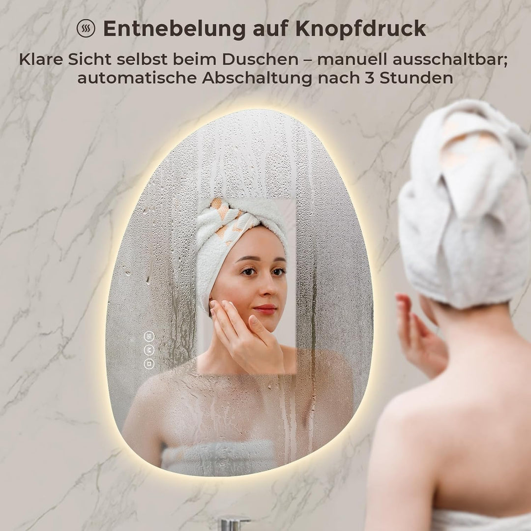 S'AFIELINA Spiegel mit Beleuchtung Asymmetrischer LED Badspiegel 75 × 55 × 2,5 cm (H × B × T) mit To