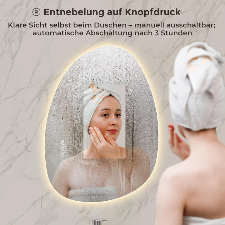 S'AFIELINA Spiegel mit Beleuchtung Asymmetrischer LED Badspiegel 75 × 55 × 2,5 cm (H × B × T) mit To