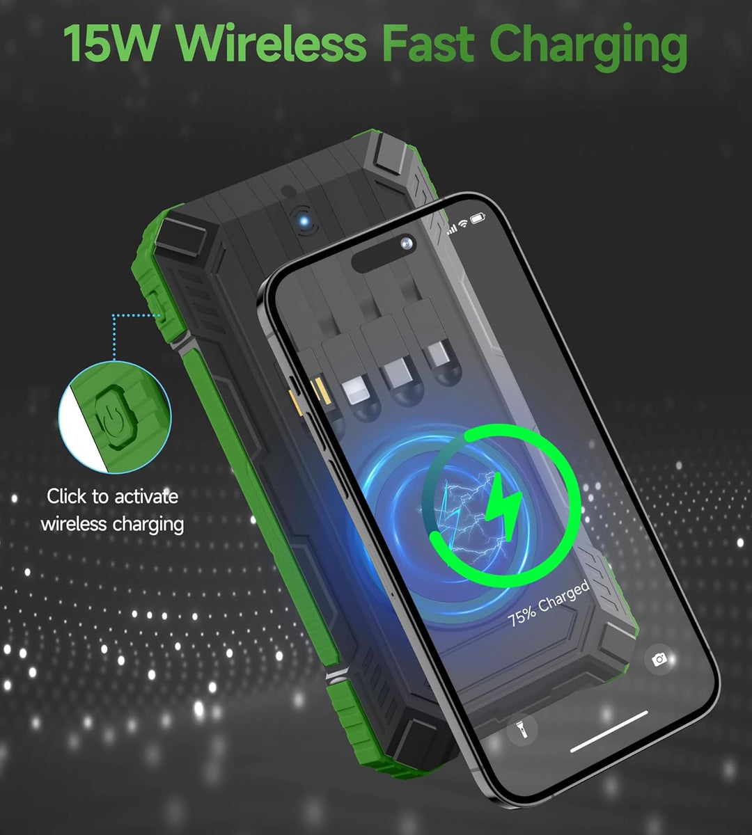 Power Bank 56800mAh PD30W Solar Powerbank USB C Wireless Charging Externer Akku Ladegerät mit 4 Kabe