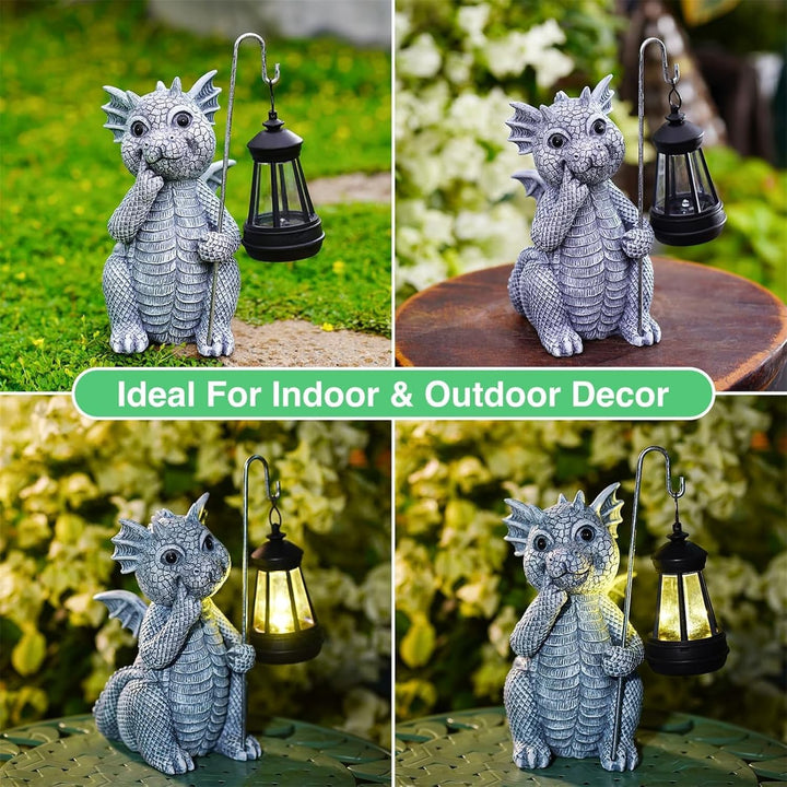 Yeomoo Drachen Gartenfiguren mit Solarlampen Gartendeko für Draussen: Drachen Figuren Deko mit LED S