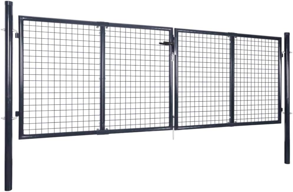 Tidyard Gartentor Gartentür Zauntor Zauntür mit 3 Schlüssel, aus Verzinkter Stahl, Grün, 289 x 75 cm