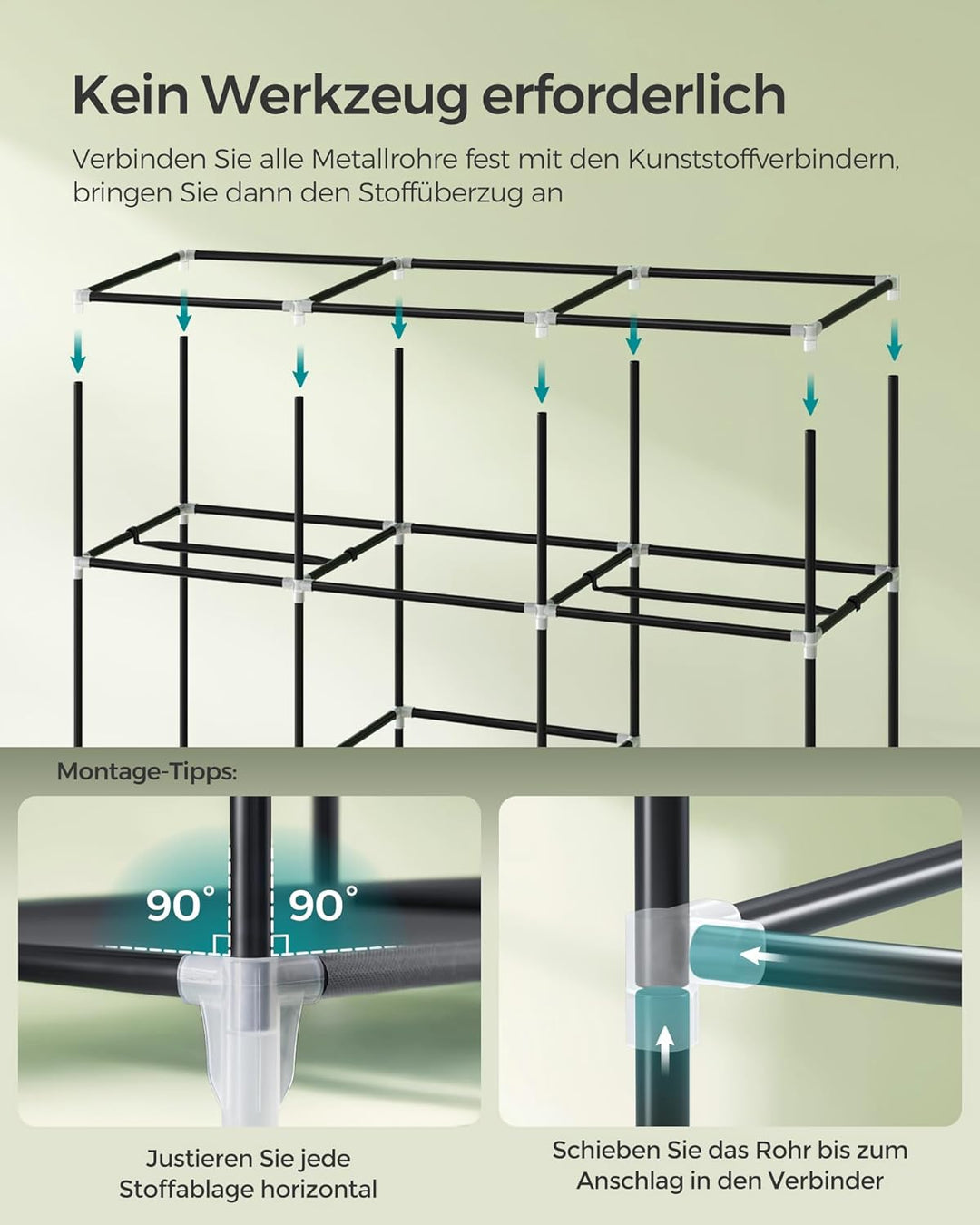 SONGMICS Kleiderschrank, Faltschrank, Stoffschrank, faltbare Garderobe mit 2 Kleiderstange, 175 x 15