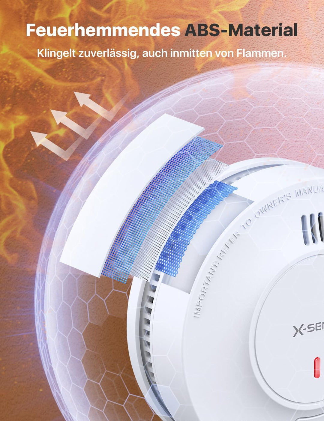 X-Sense Verbesserter Rauchmelder 10 Jahre Batterie, Feuermelder mit fotoelektrischem Sensor, EN14604