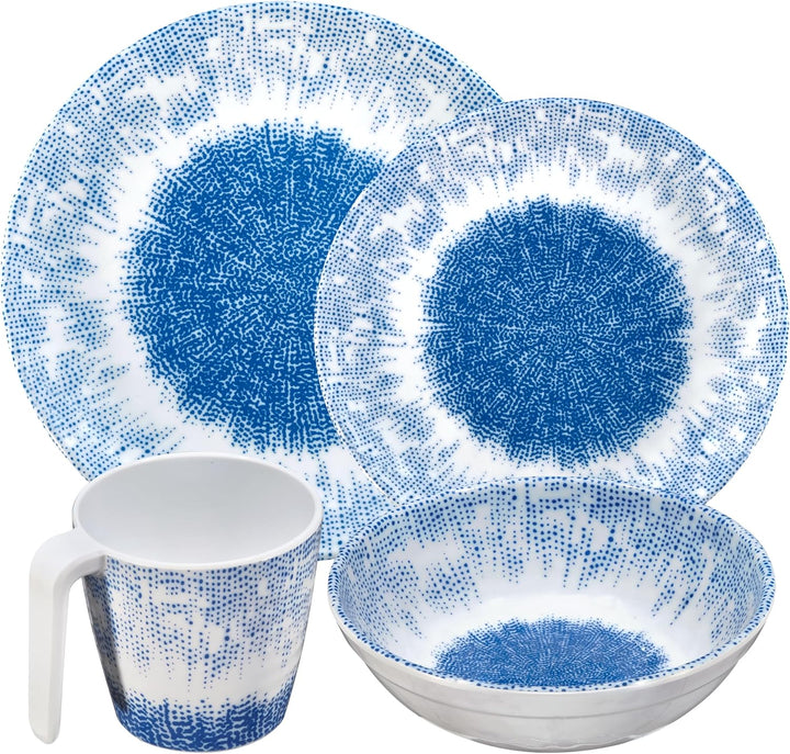 Melamin Geschirr Set Wish Flower Blau 6 Personen Wohnwagen Camping Picknick 24 Teile - mit Tassen, 2