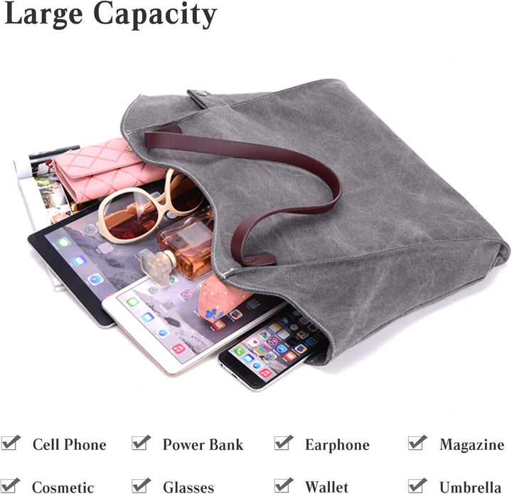 PORRASSO Damen Schultertasche Grosse Handtasche Canvas Hobo Henkeltasche Fraue Shopper Tote für Eink