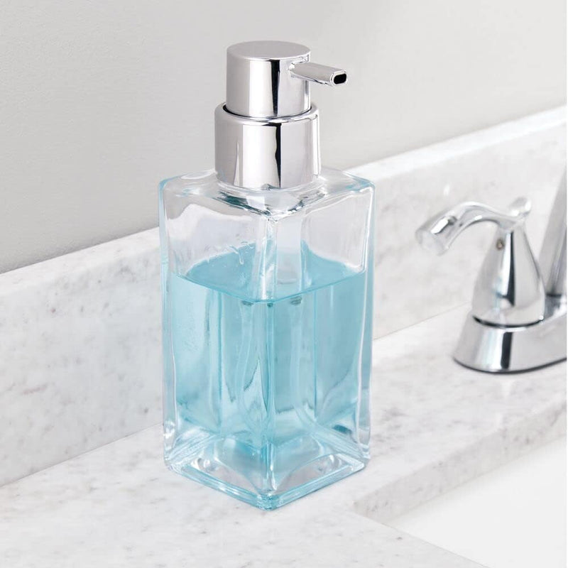mDesign 2er-Set Seifenspender wiederbefüllbar – eckiger Pumpseifenspender aus Glas und Kunststoff –